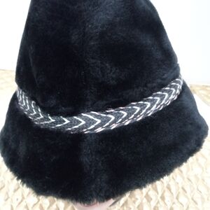 Elegant Black Faux Fur Hat with Braided Detail